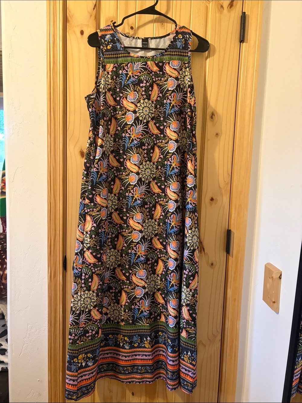 SHEIN Black Maxi Dress with Multicolor Floral Paisley Print